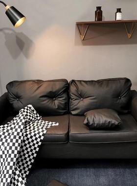 沙小户型客厅休息区待出房屋黑色皮服发装租店卧室双人懒SLW人接