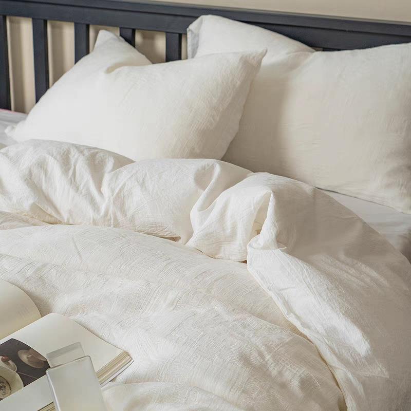 简素色风约纯白色酒店宾馆被套SD85226洗棉四件水纯色床单人三套