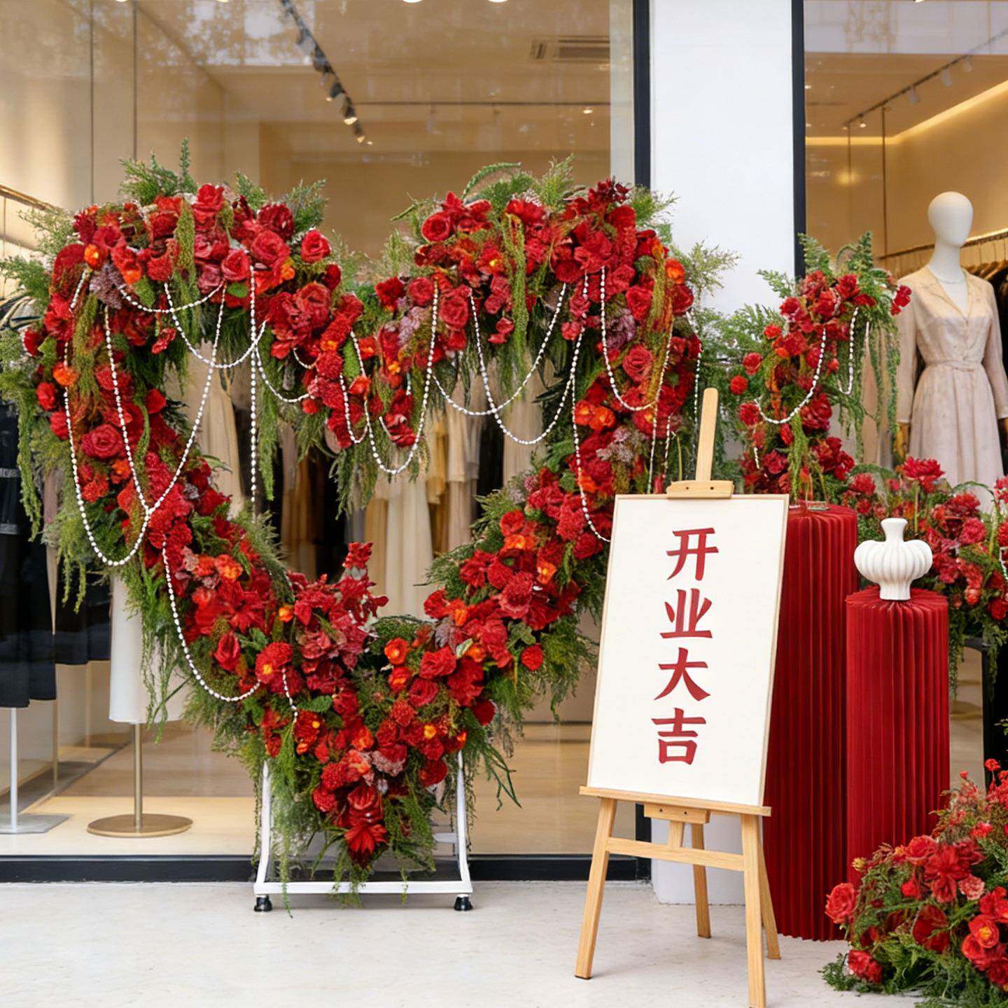 滑瀑爱心拱门动爱心拱桌门花艺婚礼套装仿真花滚动月亮门花成品花