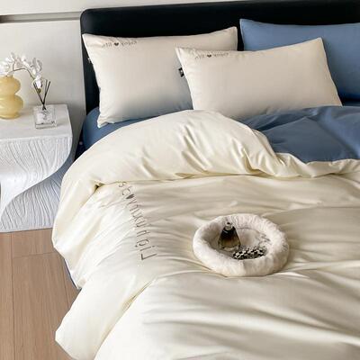 a类四件套床纯棉三套件长棉单刺绣被BDX套床笠款绒床上用品轻奢风