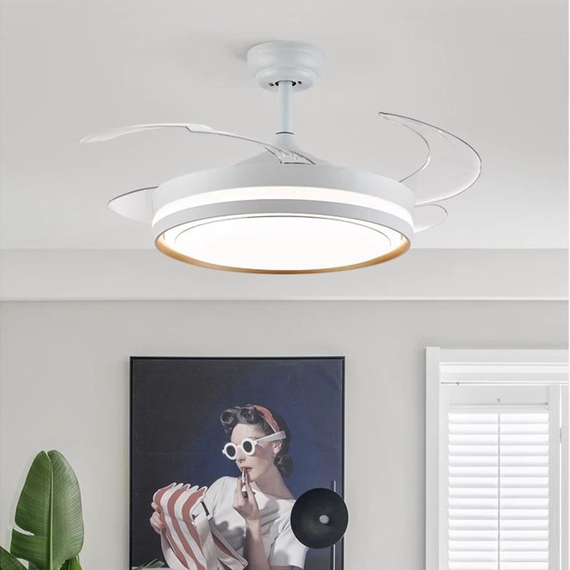 新款奶油风现简约隐形714风扇客灯厅卧室家餐厅吊扇灯代用智能电