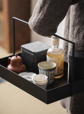 大样岸堂新中铁艺提篮黑色铁dat1268茶收纳盒茶棚茶托盘式板间具