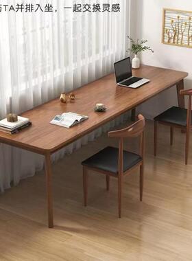 双人书桌长桌实木腿靠窗靠电墙家窄桌子办公桌脑桌工作台CPZ条用