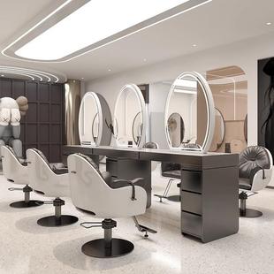网理红发店镜不锈钢台发专用双面大理石美发镜子廊剪发BPI烫染桌