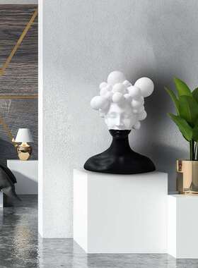 代简约黑脸抽象人白物树店脂摆件家居酒w9000-13客厅现玄关创意轻