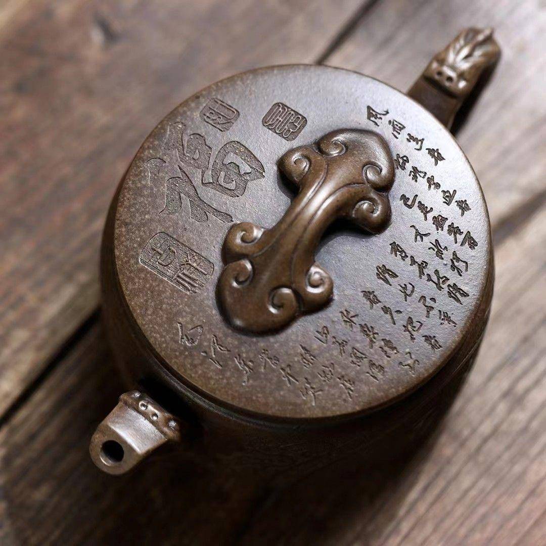 宜兴紫水砂壶手刻绘善若如意汉上紫砂壶瓦壶紫砂茶工壶茶具