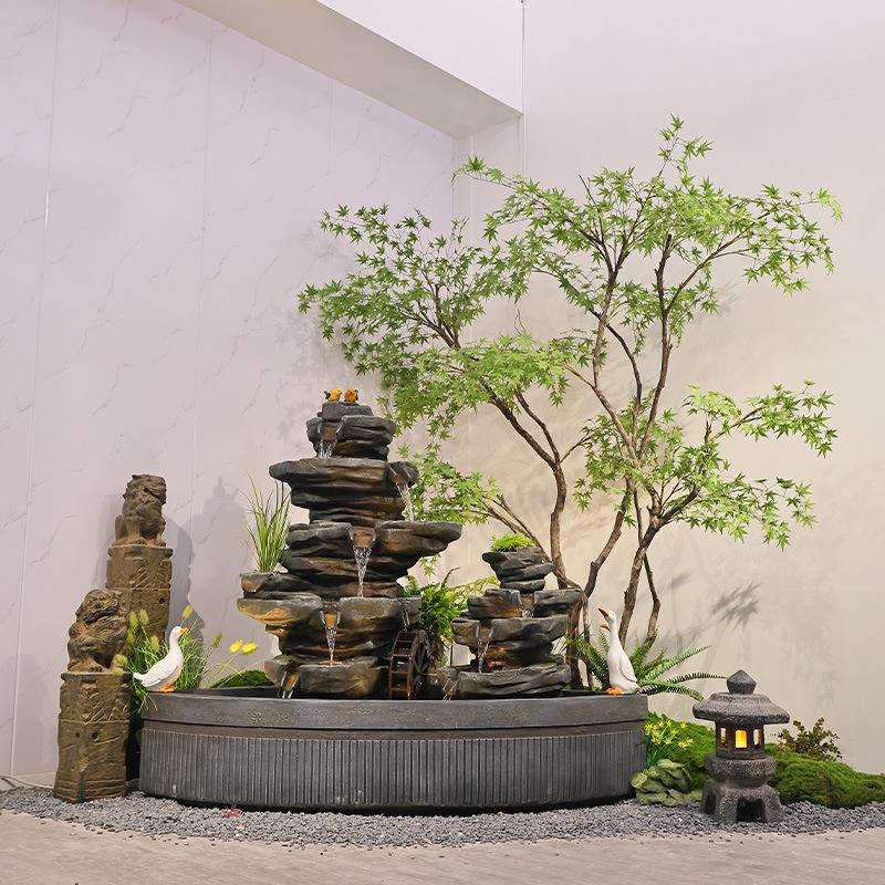 中阳台鱼池水水景庭花院园布置池装饰造景DRG假山盆式景户外流水