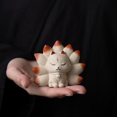 赵小永辉紫砂九尾NDK狐狸茶宠摆件精工敲茶精毛品可养手工盘桌装