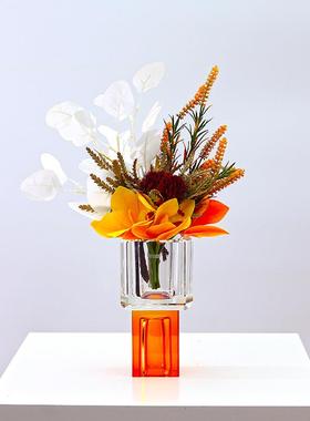 楼代091轻奢橙色仿真花摆件室饰内软装摆放花艺售处洽谈桌装花摆