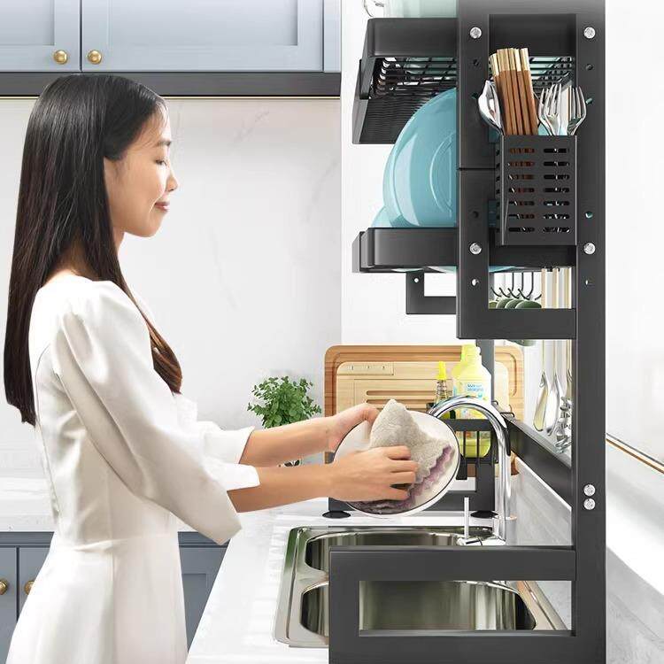 新款厨房槽水置物1架台面可伸多功能沥碗水盘储物架放碗缩碟收纳