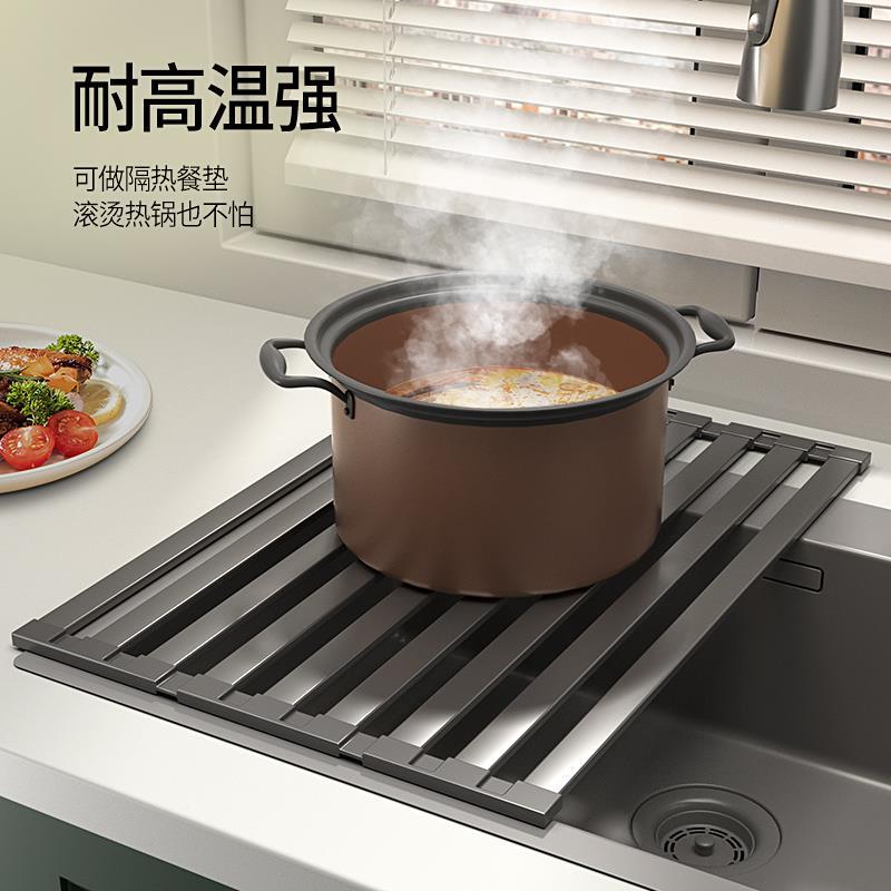 架304不锈钢厨水槽水IZD碗架置沥物架洗碗池房碗碟收纳篮可折叠卷