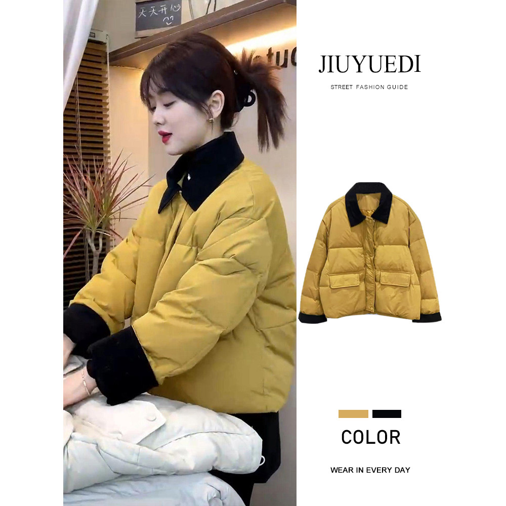 JIUYUEDI九月底韩版撞色拼接翻领短款棉服女冬季设计感保暖外套,女装/女士精品,棉衣/棉服,淘宝优惠券,粉丝福利购,淘宝优惠卷