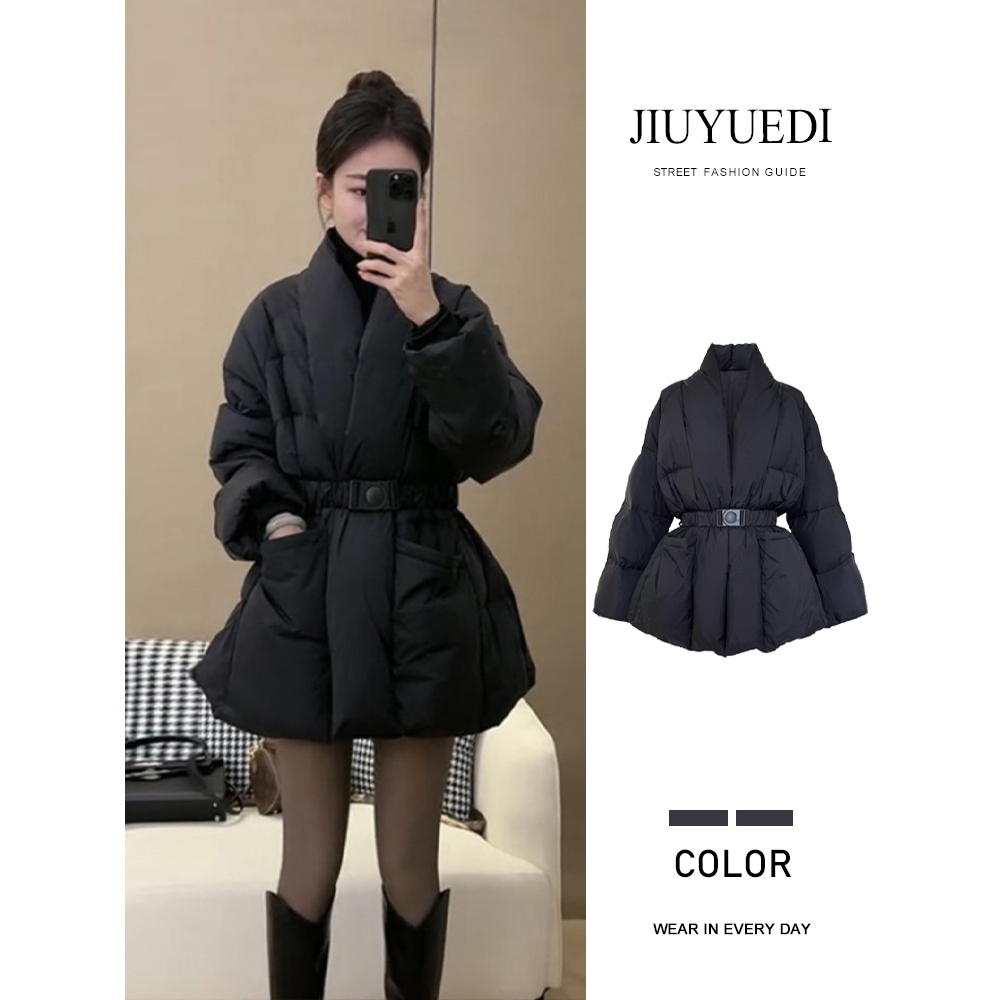 JIUYUEDI九月底轻熟风黑色收腰棉服女冬季新款高级感加厚保暖外套