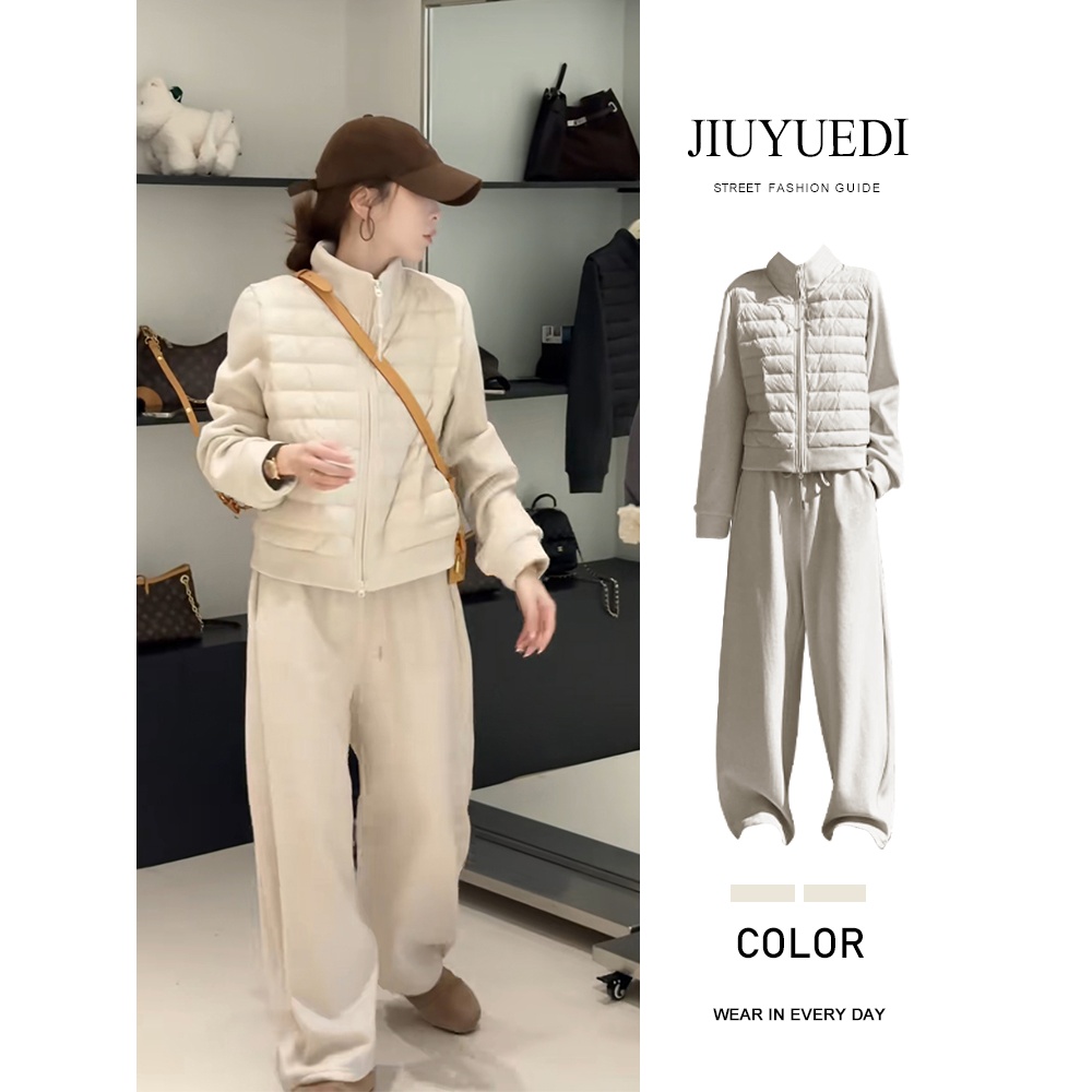 JIUYUEDI九月底立领短款棉服运动休闲裤女秋冬慵懒松弛休闲套装