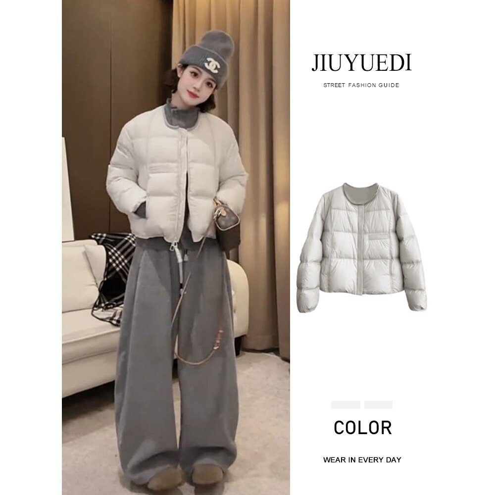 JIUYUEDI九月底美式复古设计感米白短款棉服女冬季新款排骨面包服