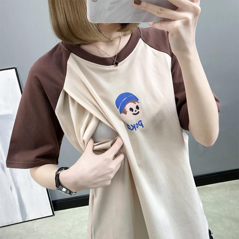 直销新款孕妇纯棉产后哺乳装外出短袖T恤春夏季半袖上衣辣妈款喂