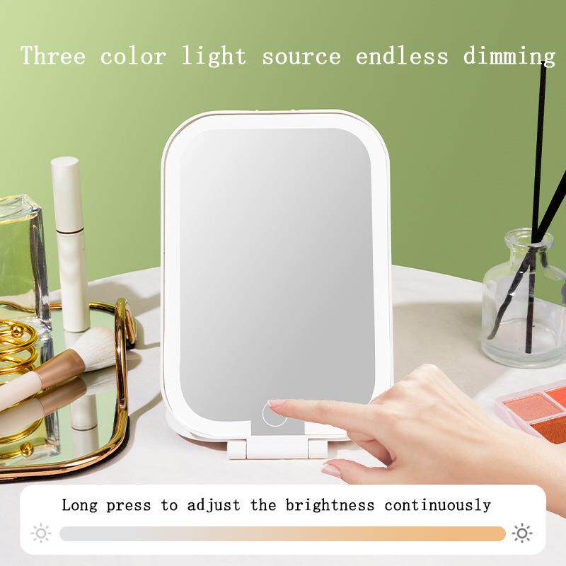 直销新款LED化妆镜台式带灯折叠镜充电款桌面镜发光镜灯便携补光