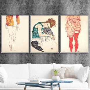 直销新款奥地利家居餐厅客厅装饰画画芯古典埃贡席勒人物复古古典