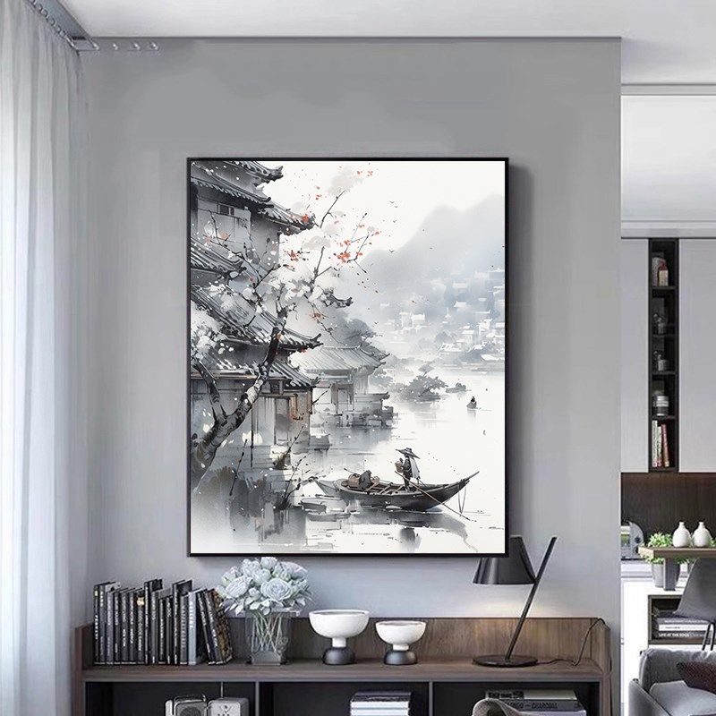 中式古典水墨画江南小镇diy数字油画 手工填色油彩画 风景装饰画