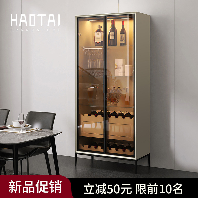 意式极简网红玻璃门酒柜烤漆靠墙展示柜实木客厅储物边柜茶水柜子