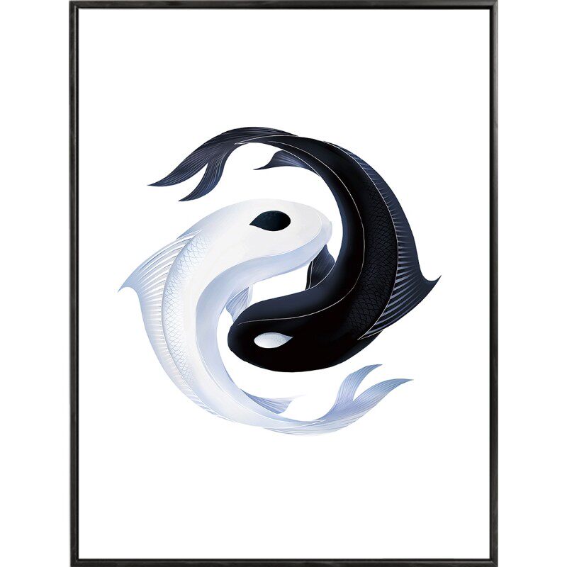 定做太极图挂画阴阳鱼新中式禅意装饰画茶室抽象玄关背景墙壁画