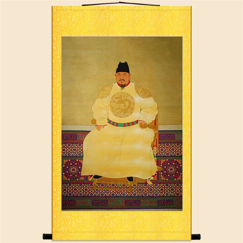 朱元璋人物画像 明代皇帝中式复古卷轴挂画 丝绸画装饰画来图定制
