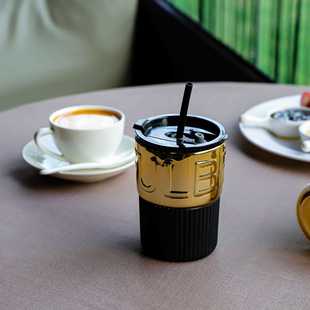 直销新款 冷萃咖啡杯带盖双 玻璃杯高颜值网红轻奢时尚 手冲字母杯
