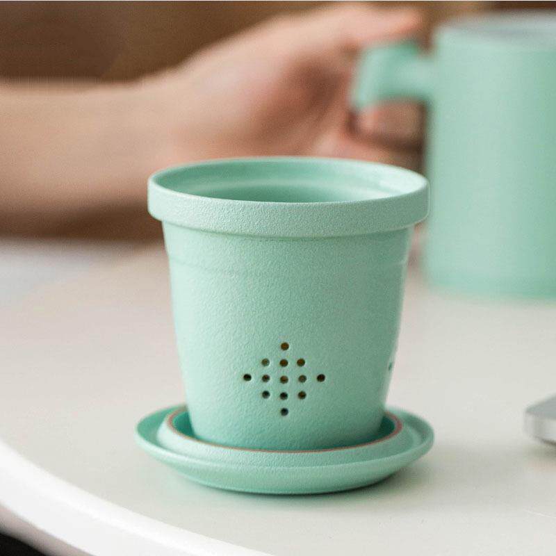 新款直销陶瓷马克杯带盖过滤茶杯简约茶水分离杯办公室泡茶杯子加