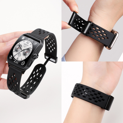 适用oppowatch4pro手表表带oppowatchx3硅胶X2磁吸扣x3mini运动watchx夏天sport镂空S透气腕带x2mini男女配件