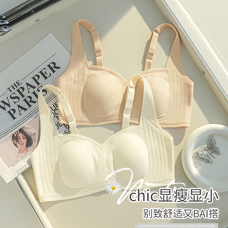 超薄款内衣女无痕凉感兔耳朵文胸大胸显小软支撑防下垂聚拢胸罩夏