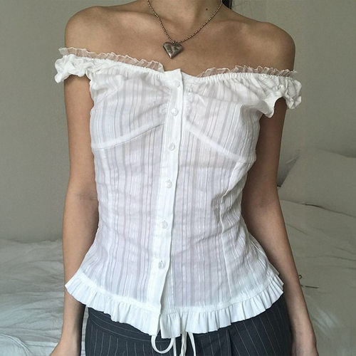 欧美y2k辣妹露肩无袖开衫上衣衬衫女装2026秋冬