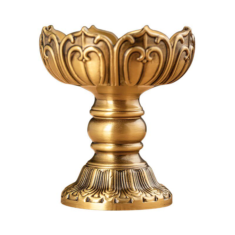 热销纯黄铜莲花酥油灯座烛台家用供奉佛具蜡烛台佛堂礼佛拜佛财神