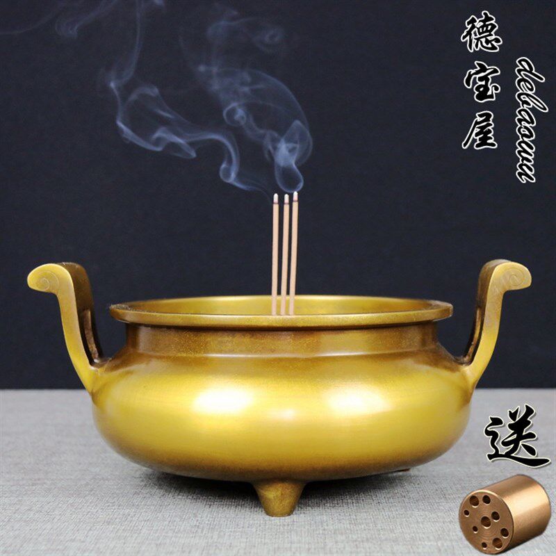 热销铜香炉纯铜仿古焚香炉家用供佛室内祭祀摆件大号佛具佛堂供奉