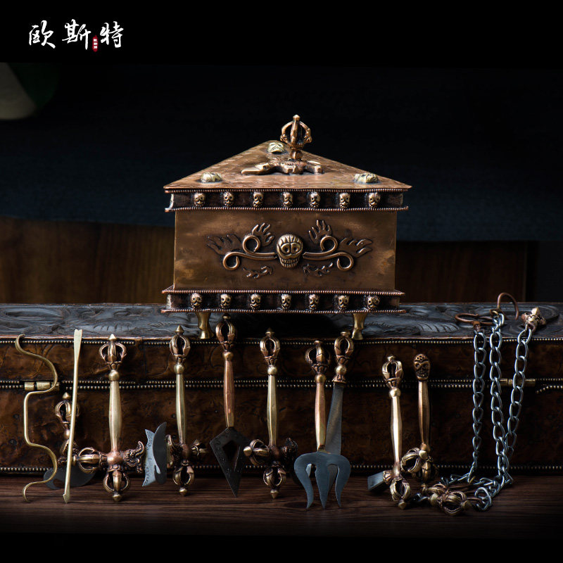 热销佛具用品 尼泊尔手工铜铁金刚宝撅金刚宝杵 金刚钺刀供具一套