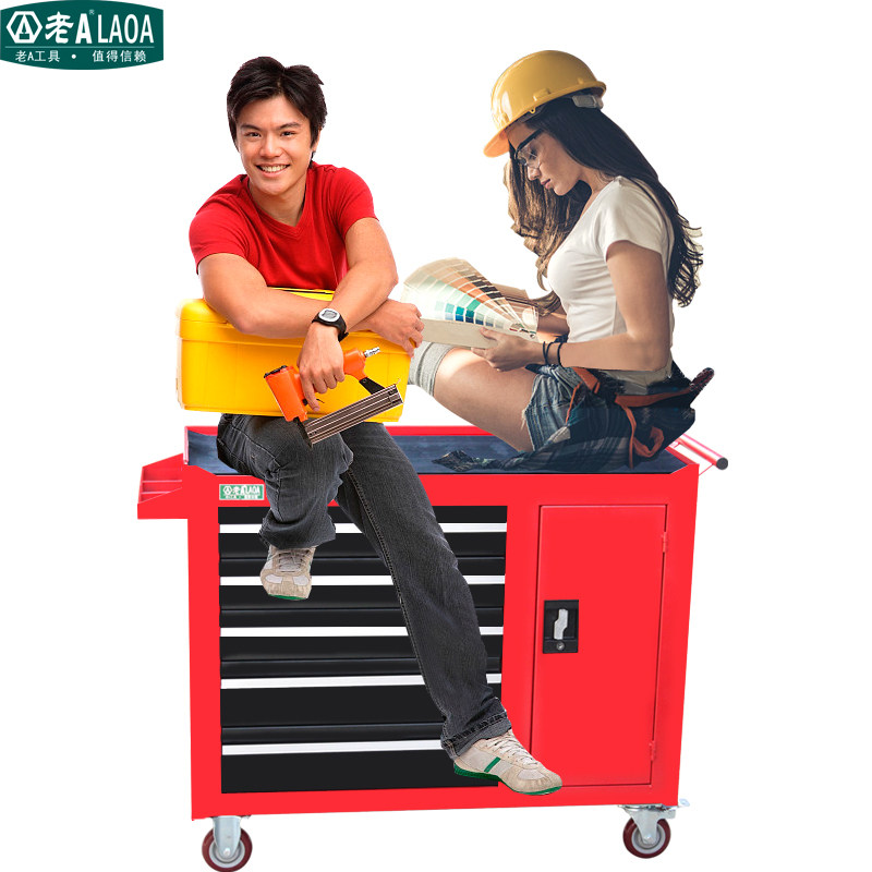 热销老A 汽修维修工具车三层手推车带锁带门多功能工具柜抽屉式小