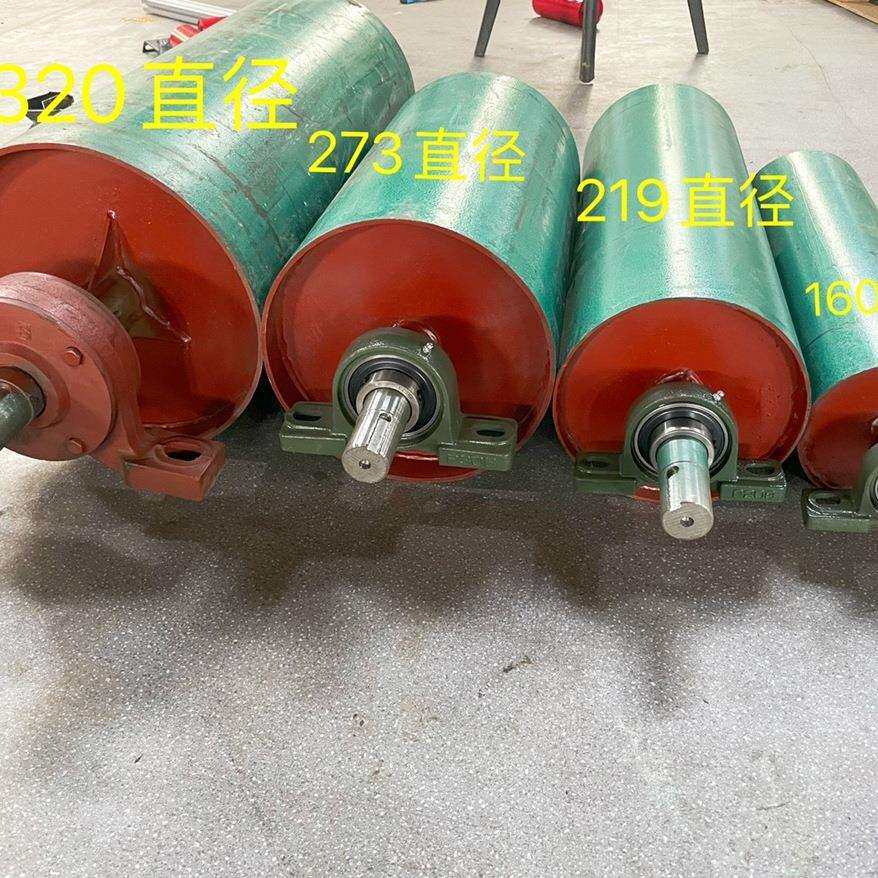 输送机电动滚筒传送带主动包胶滚筒托辊无动被动改向滚筒配件