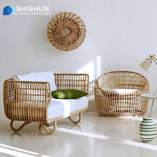 户外沙发茶几组合休闲藤制民宿露天户外家具别墅阳台藤编沙发家具