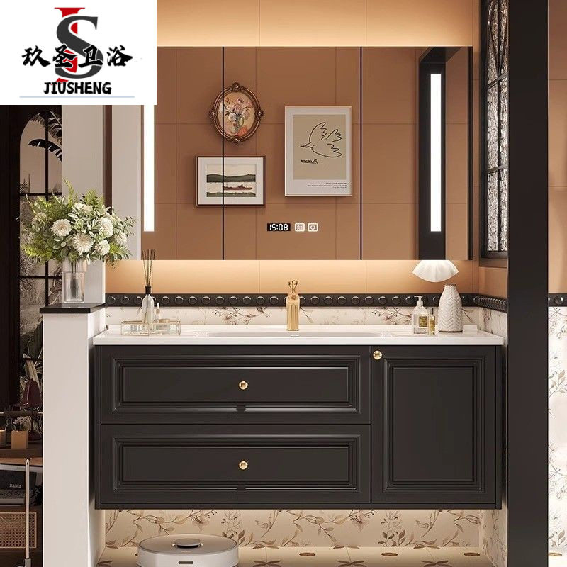 法式复古浴室柜组合陶瓷一体盆中古风卫生间洗手洗漱台洗脸洗手池