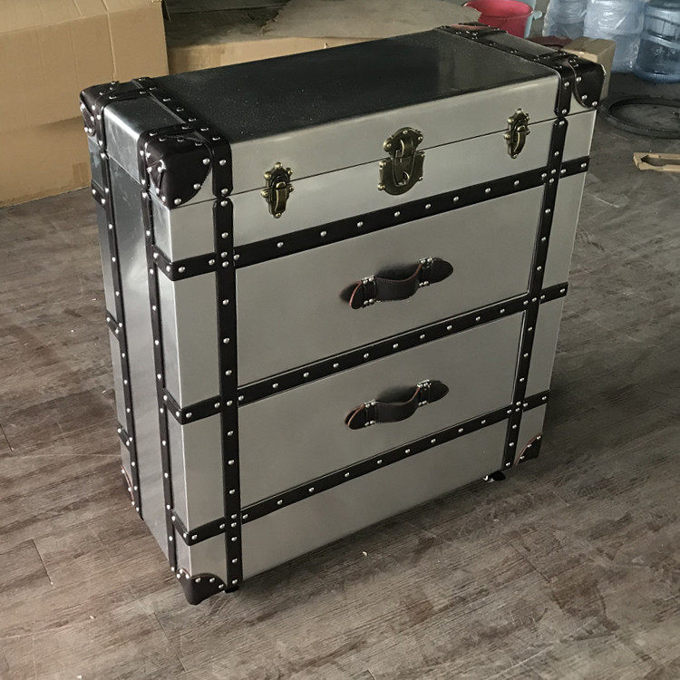 美式斗柜复古整装loft工业风储物柜铝皮三抽翻盖餐边柜收纳柜子
