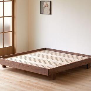 北欧全实木榻榻米床黑胡桃木家用小户型无床头悬浮床双人主卧现代
