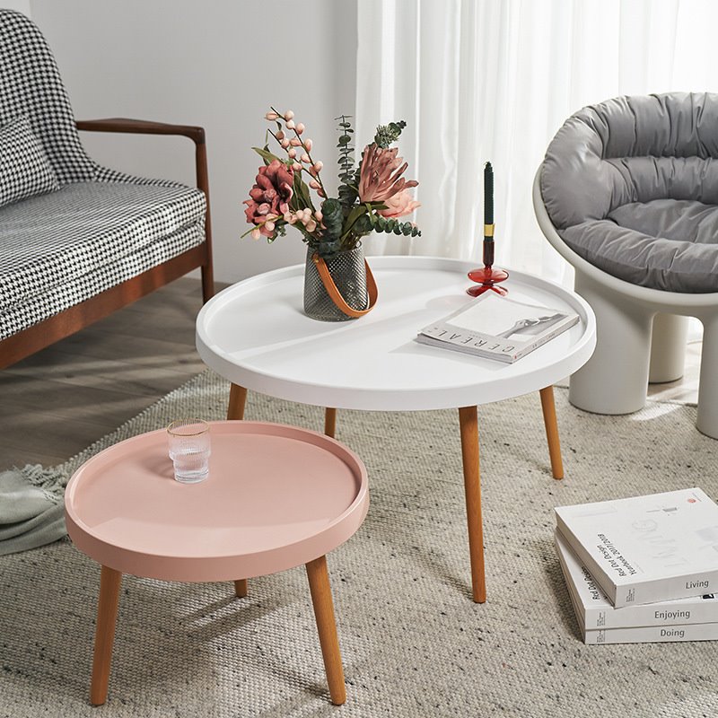 北欧ins圆形实木多功能小户型茶几桌 简约客厅实木脚小桌子批发