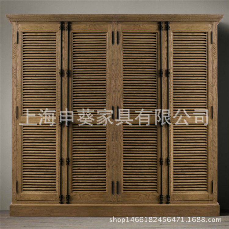 美式乡村卧室家用家具实木衣柜简约复古百叶门储物柜装饰收纳柜