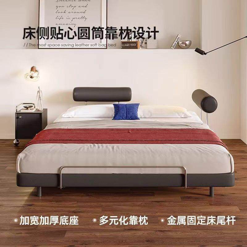 中古风小户型移动靠枕齐边床黑色无床头次卧双人榻榻米床
