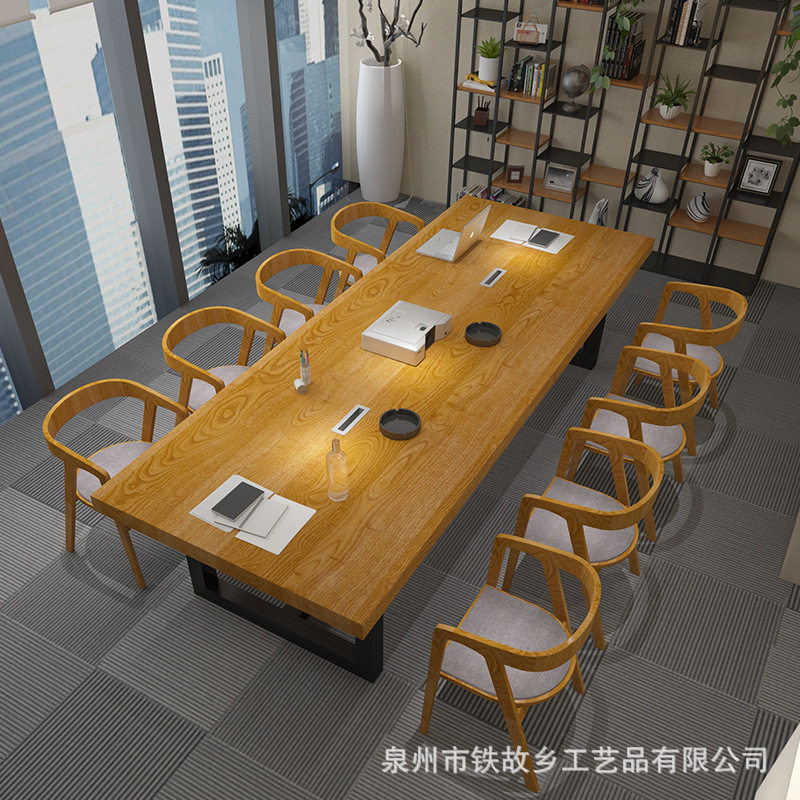 简约实木办公桌椅组合铁艺员工洽谈培训桌长条桌公司会议桌子直销
