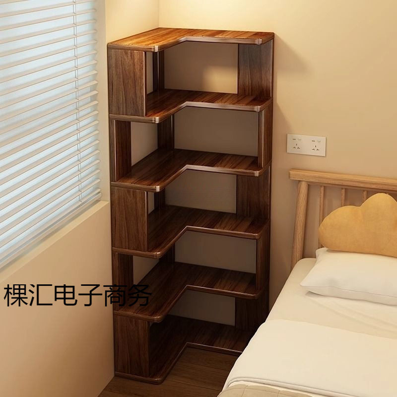 一体转角实木书架置物架靠墙落地窄柜家用拐角收纳架子书柜储物柜