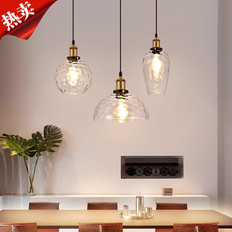 设计师的灯餐厅轻奢复古工业风餐桌吧台灯简约卧室床头玻璃小吊灯
