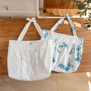 2025新款环保袋时尚手提包旅游艺术感单肩挎包大容量包白色可扎染