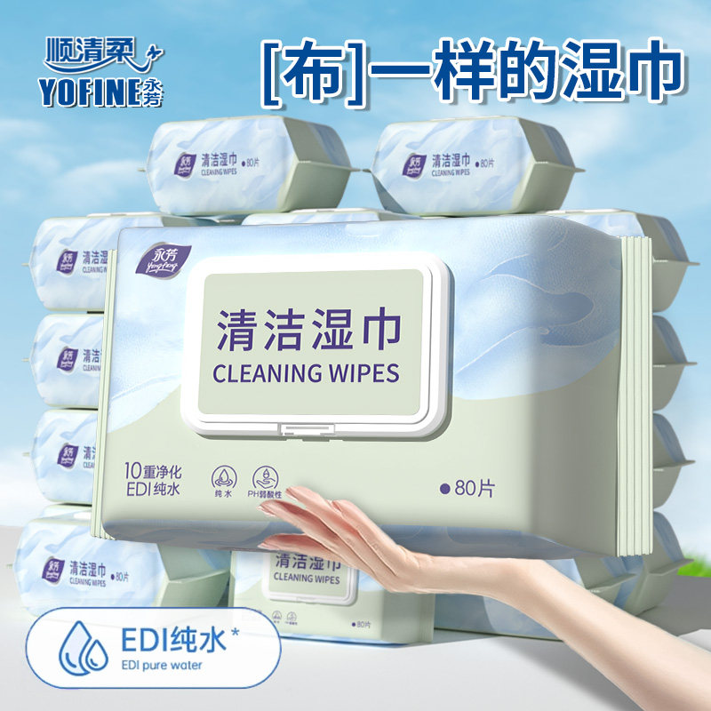 顺清柔永芳清洁湿巾家用80片装x10包
