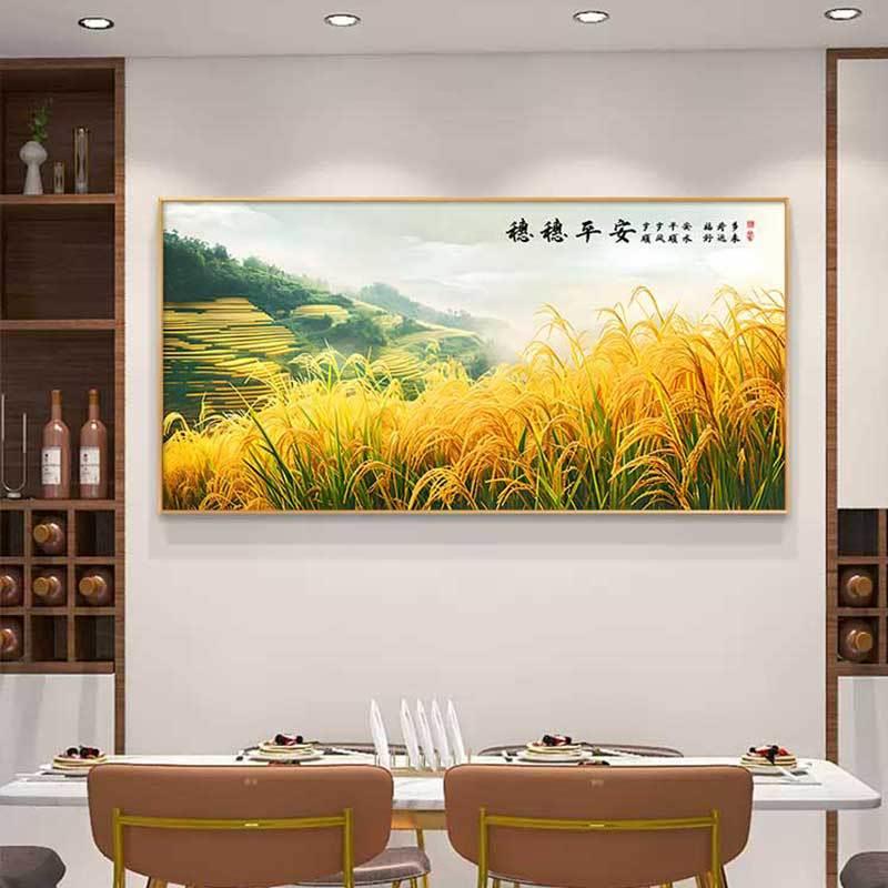 餐厅装饰画现代简约饭厅挂画穗穗平安夕厅厨房背景轻奢大气墙壁画
