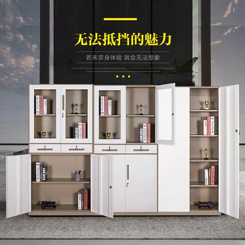 钢制窄cz321屉边文件柜办公套室简约色皮柜拆装家用带锁书柜铁带